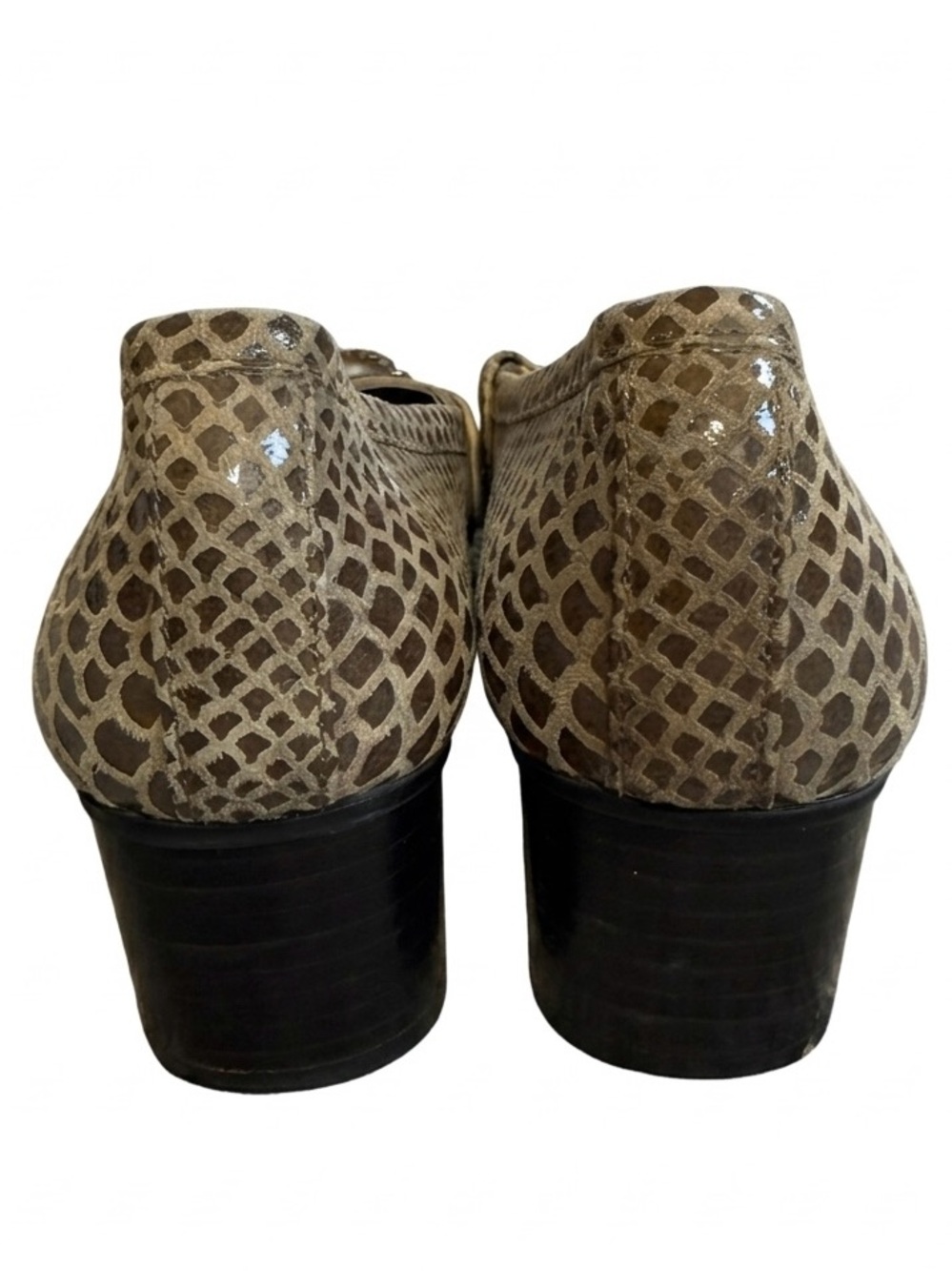 STUART WEITZMAN Snakeskin Embossed Leather Loafers Block Heel Buckle 7.5 - Picture 4 of 8